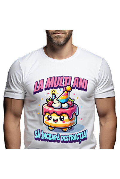 StoryGift Romania Tricou Barbati cu Tort Aniversar Colorat Cu Lumanari Vesel ...