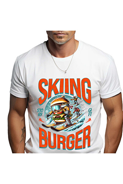 StoryGift Romania Tricou Barbati cu Dublu Burger imens Schiuri Pe Partie Cu o...