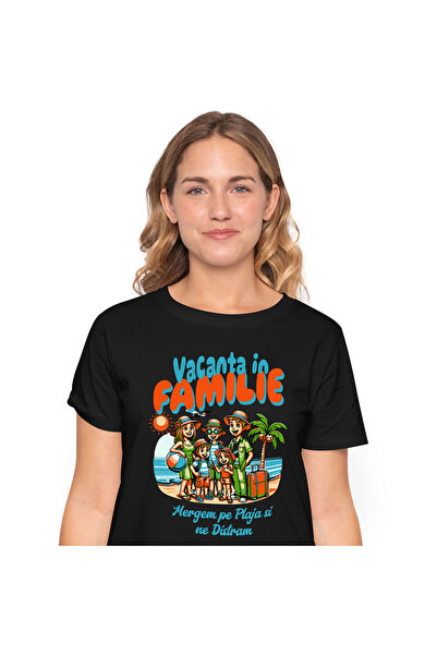 StoryGift Romania Tricou Femei cu Portret Familie In Vacanta Plaja Tropicala,...