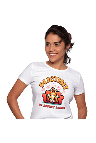 StoryGift Romania Tricou Femei cu Caine Plictisit Pe Canapea Asteapta Stapanu...