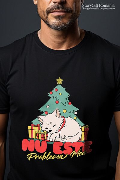 StoryGift Romania Men's T-Shirt with Dog Sleeping Next to Tree Colorful Gifts, Christmas, Family, I,Black_XS