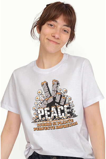 StoryGift Romania Tricou Femei semnul de pace, iubirea si plante perfecte imp...