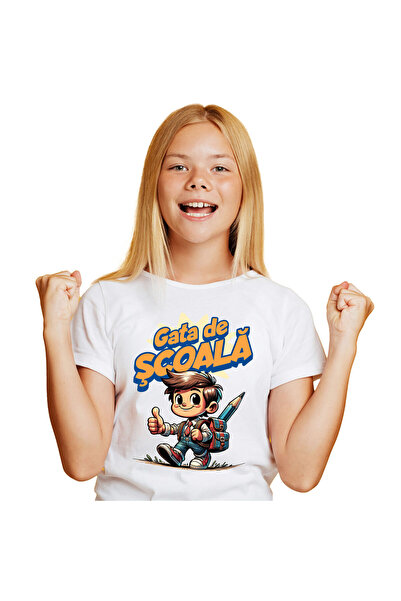 StoryGift Romania Children's T-shirt with Cheerful Brunette Boy with Backpack...