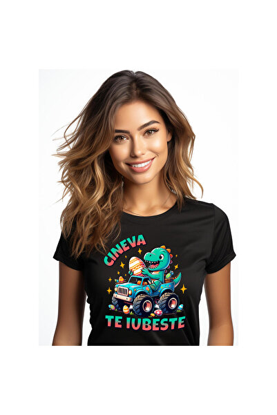 StoryGift Romania Tricou Femei cu Dinozaur Vesel In masina De Teren Oua De Pe...