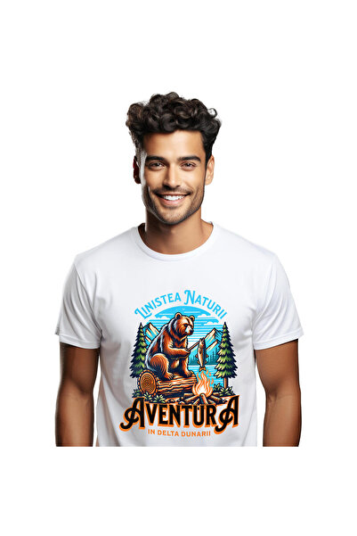 StoryGift Romania Tricou Barbati cu Urs Brun Maro Foc De Tabara Peste, In Pad...
