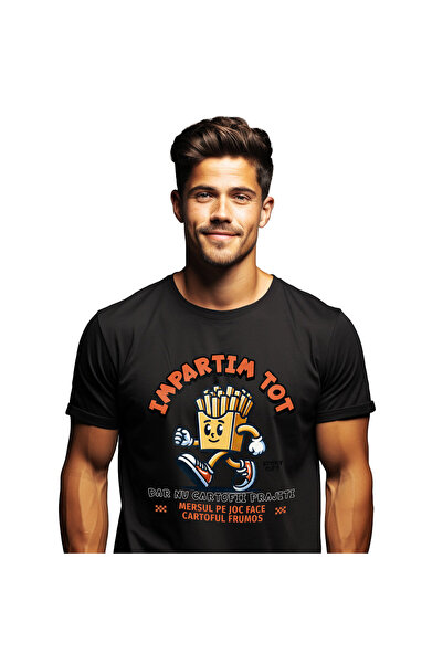 StoryGift Romania Tricou Barbati cu Portie Cartofi Brajiti Vesela Cu adidasi ...