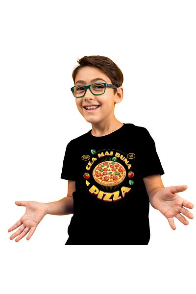 StoryGift Romania Tricou Copii cu Pizza Imensa cu Peperoni Fast Food Mancare Pofticios cu imprimeu,Black_6ANI