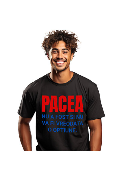 StoryGift Romania Tricou Barbati cu Design Colorat Albastru Rosu Pace Liniste...