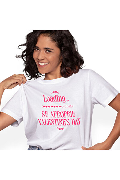 StoryGift Romania Tricou Femei cu Funda Roz bara Incarcare Valentine's Day, Dragoste, cu imprimeu ,White_L