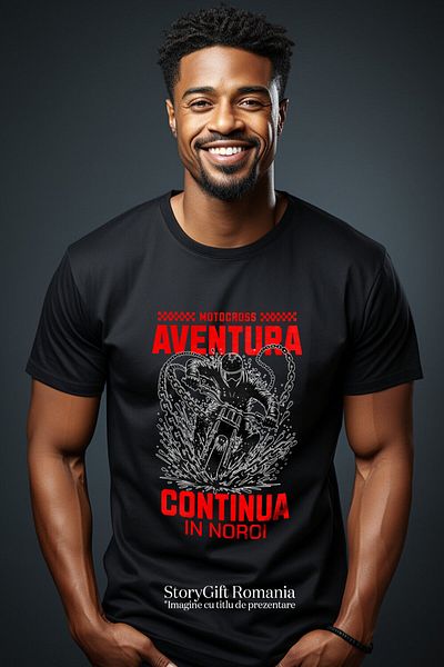 StoryGift Romania Tricou Barbati cu Barbat Pe Motor Viteza Noroi Lanturi Aventura Pasiune Motocicl,Black_L