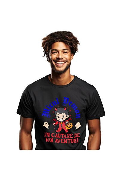 StoryGift Romania Tricou Barbati cu Copil Costumat In Diavol Hallowen, Dovlea...