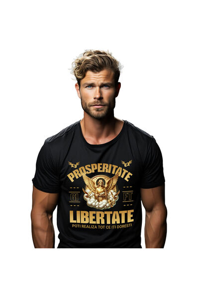 StoryGift Romania Tricou Barbati cu Statuie Greceasca Cu Aripi Din Aur, Porum...