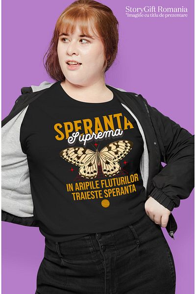 StoryGift Romania Tricou Femei cu Fluture Colorat Stele Stralucitoare Motivational Insecta Frumuse,Black_S