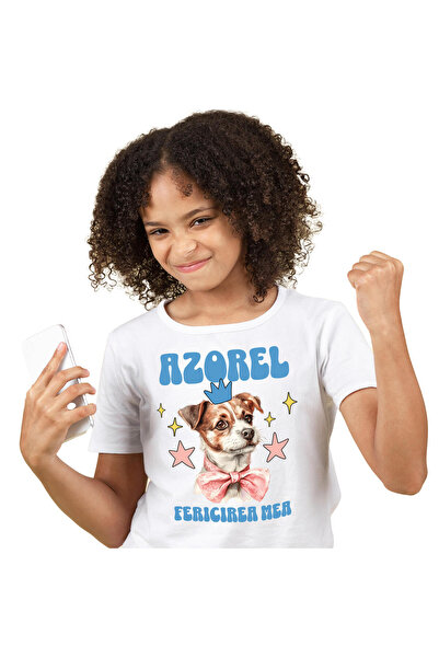 StoryGift Romania Tricou Copii cu Portret animat Caine Cu Funda Roz Si Coroan...