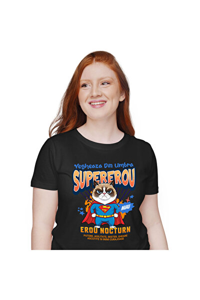 StoryGift Romania Tricou Femei cu Veverita Cu Parasuta Colorata In Aer Vesela Supereroi Personaje ,Black_XS