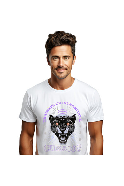 StoryGift Romania Tricou Barbati cu Felina Furioasa Ghepard Cu Ochii Curajos ...