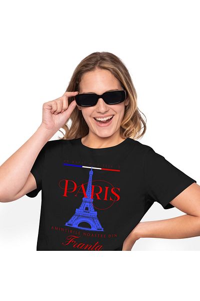 StoryGift Romania Tricou Femei cu Atractie Turistica Turnul Eiffel Franta Paris, Iubitorii De Cala,Black_S