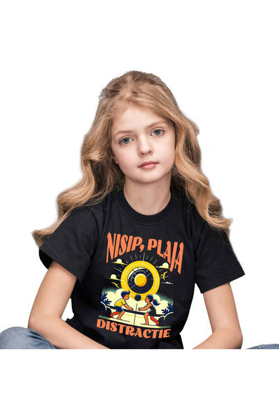 StoryGift Romania Tricou Copii cu Jucatori De Volei Plaja Tropocala Nisip Pla...