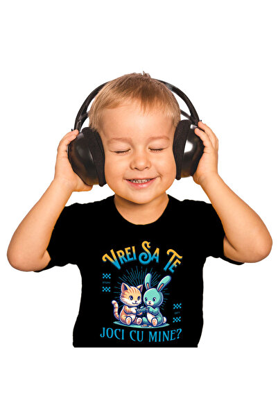 StoryGift Romania Tricou Copii cu Pereche Animale Pisica Portocalie Gamer, Jo...