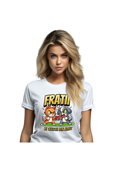 StoryGift Romania Tricou Femei cu Razboi Pisica Si Caine, Fratii, Lupta, Cear...