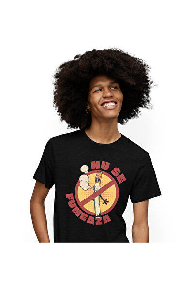 StoryGift Romania Tricou Barbati cu Tigara Fumand Semn Interzis Vicii Sanatat...