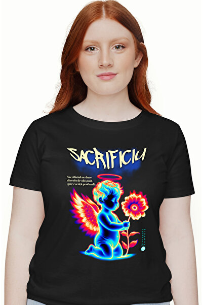StoryGift Romania Tricou Femei Sacrificiu inger bebelus cu floare radiatii cu...