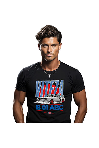 StoryGift Romania Tricou Barbati cu Masina Gri De Curse Cu Roti Rosii Motor P...