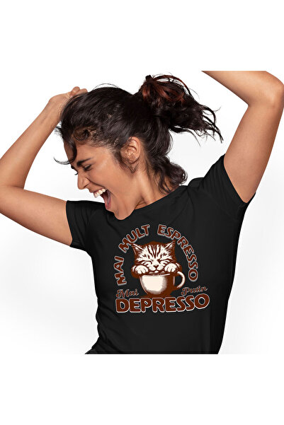 StoryGift Romania Tricou Femei cu Pisica Somnoroasa in cana de cafea, Dormind...