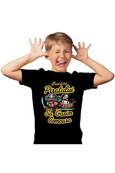 StoryGift Romania Tricou Copii cu Urs Cu Palarie De Pirat Craniu Sabie Ascuti...