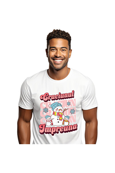 StoryGift Romania Tricou Barbati cu Portret Familie Oameni De Zapada Veseli C...