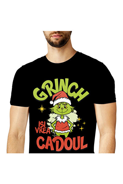 StoryGift Romania Tricou Barbati cu Grinch In Costum Mos Craciun, Cadoul, Fil...