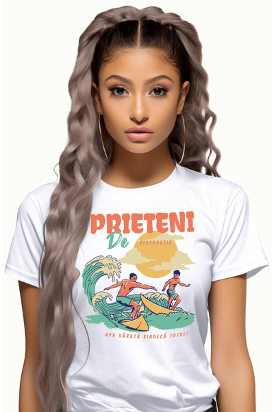 StoryGift Romania Tricou Femei PRIETENI DE DISTRCTIE SURF, VALURI MARE cu imp...