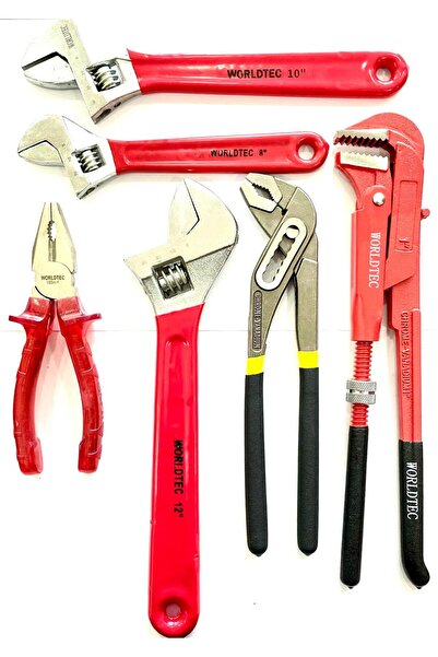 Worldtec 1'' Maşalı Boru Anahtarı + Fort Pense + 180 mm İzole Saplı Pense + 8...