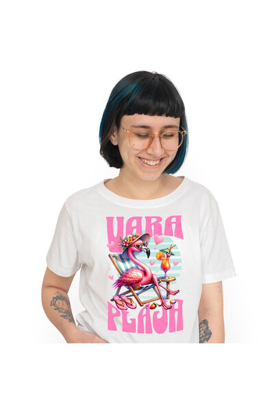 StoryGift Romania Tricou Femei cu Pasa Famingo Roz Cu Palarie Florala Cocktai...