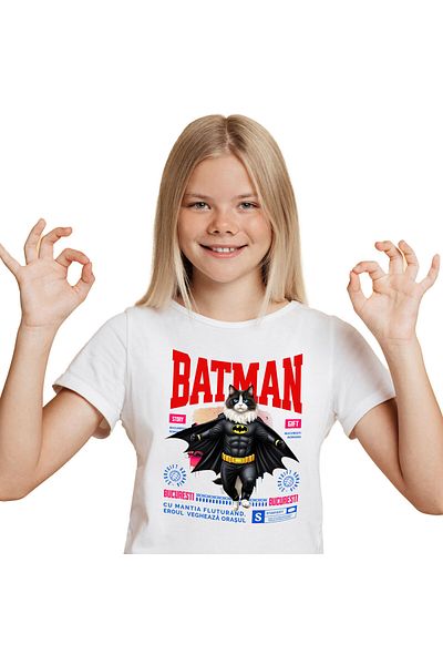 StoryGift Romania Tricou Copii cu Barbat Puternic Motivational Roata Imensa Supereroi Personaje Sa,White_8ANI