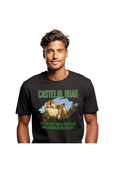 StoryGift Romania Tricou Barbati cu Iubitorii De Calatorii Atractie Turistica Castel, Romania Aven,Black_XL