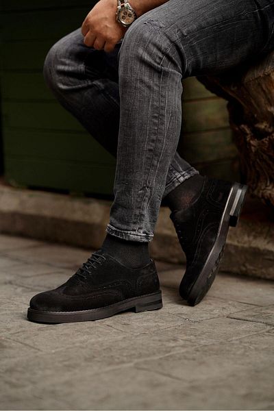 Ahmed Hamdi Bey Gavin Black Suede Men's Leather Shoes