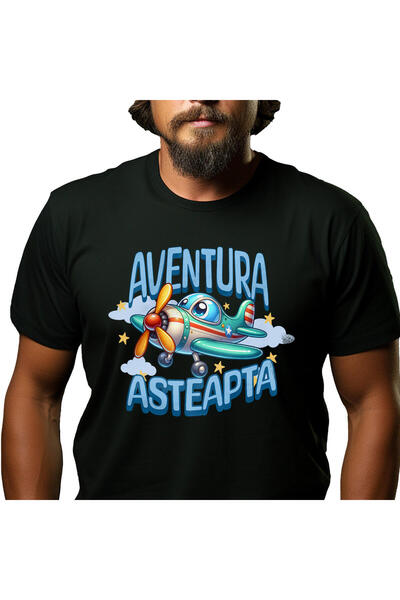 StoryGift Romania Tricou Barbati cu Avion Colorat Animat Deasupra norilor, St...