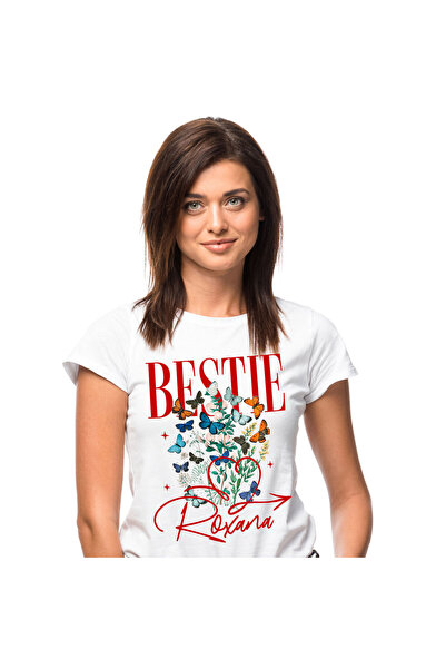 StoryGift Romania Tricou Femei cu Inima Rosie , fluturi Colorati Planta verde...