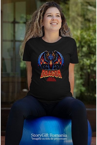 StoryGift Romania Tricou Femei cu Dragon Albastru Stil Caracter Jocuri Animate, Lume Digitala Jocu,Black_XS