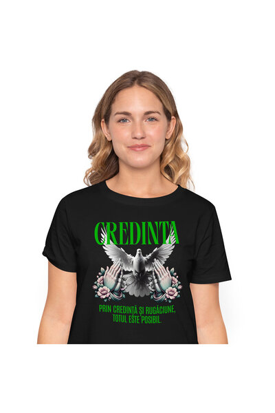 StoryGift Romania Tricou Femei cu Porumbel Alb Puritate Maine Rugandu-se Cred...