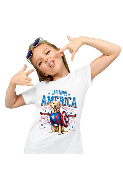 StoryGift Romania Tricou Copii cu Labrador Retriever Caine In Costum de Capitan America cu Pelerin,White_6ANI