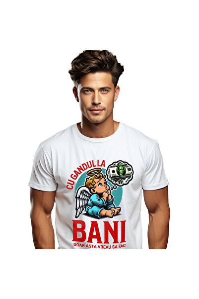 StoryGift Romania Tricou Barbati cu Inger Bebelus cu Coroana Gandidu-se la ba...