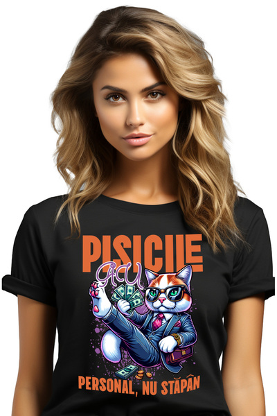 StoryGift Romania Tricou Femei Pisica smechera cu ochelari si bacnote mesaj h...