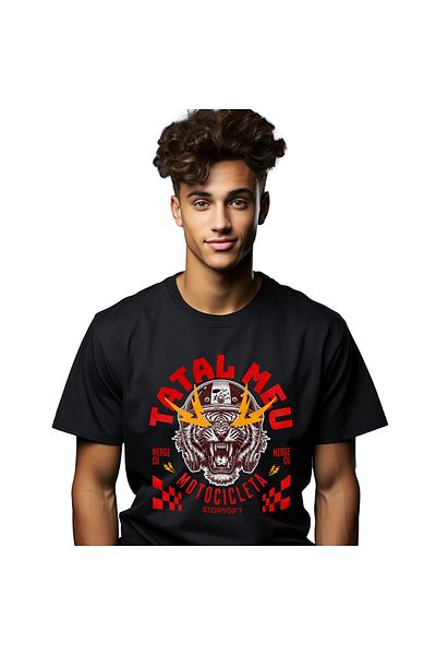 StoryGift Romania Men's T-Shirt with Angry Tiger with Helmet Protection Long Fangs Motorcycle Family,Black_L