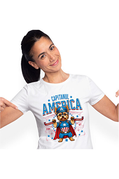 StoryGift Romania Tricou Femei cu Yorkshire Terrier Caine In Costum de Capita...