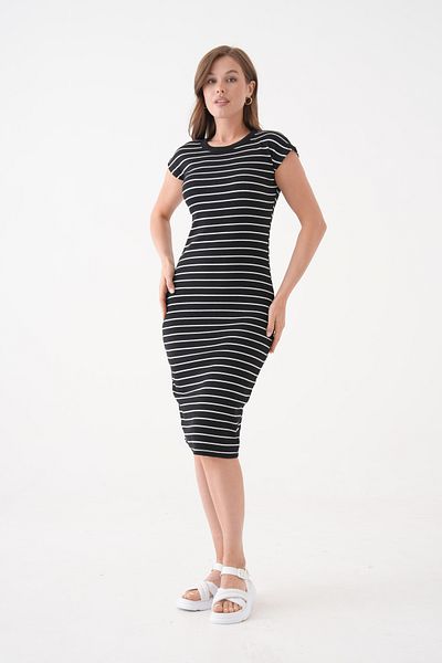 MAMAYAGA Rochie de vară din bumbac, fără mâneci, cu dungi negre - Design sportiv elegant