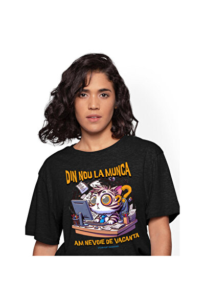 StoryGift Romania Tricou Femei cu Pisica haioasa La Birou, Calculator, Corpor...