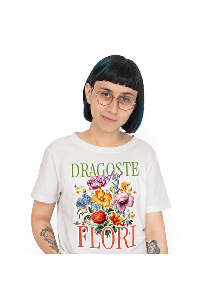 StoryGift Romania Tricou Femei cu Buchet De Flori Colorate,Natura Dragoste, c...