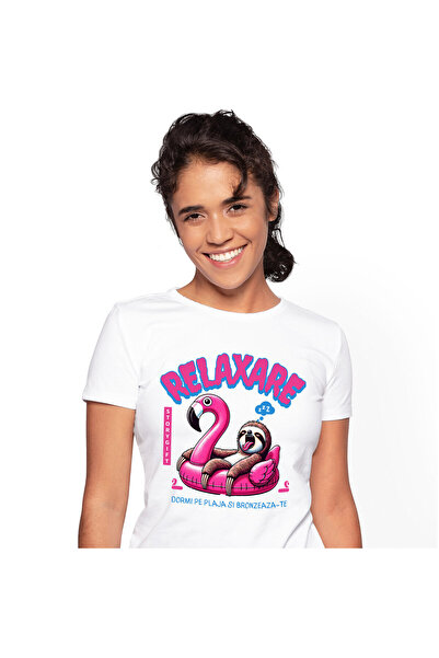 StoryGift Romania Tricou Femei cu Animal Lenes Pe Colac Pasare Flamingo, Rela...